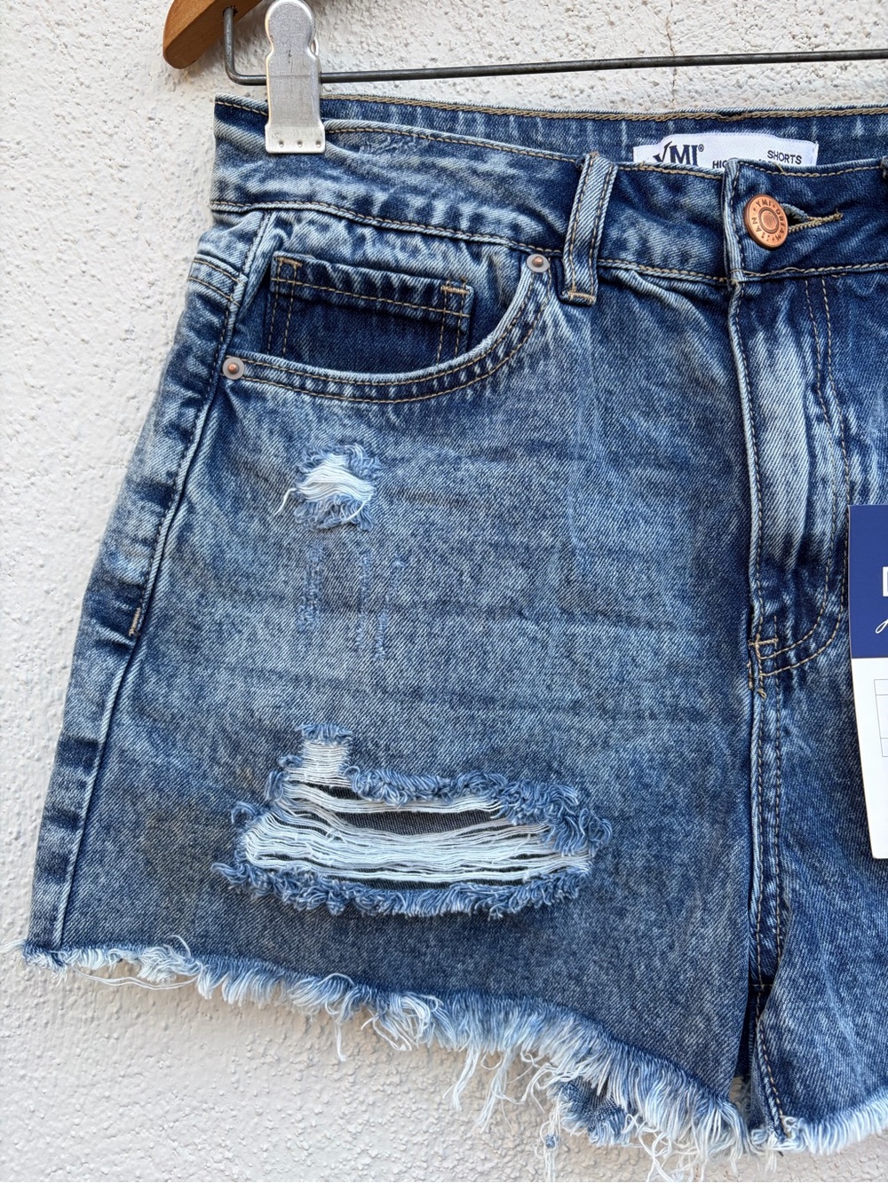 YMI Women's Dream Jean Distressed Blue Denim Shorts Size 7/28 - Picture 5 of 15